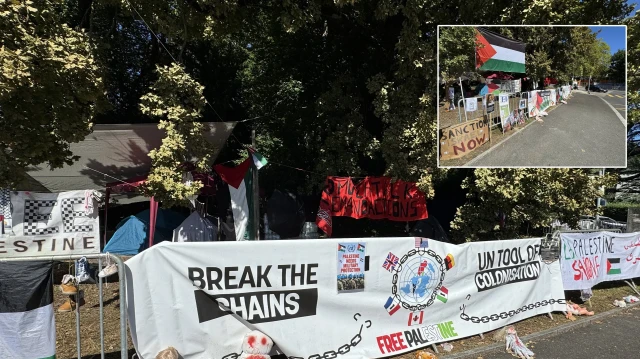 Filistin destekçisi aktivistler BM önünde çadır eylemi başlattı