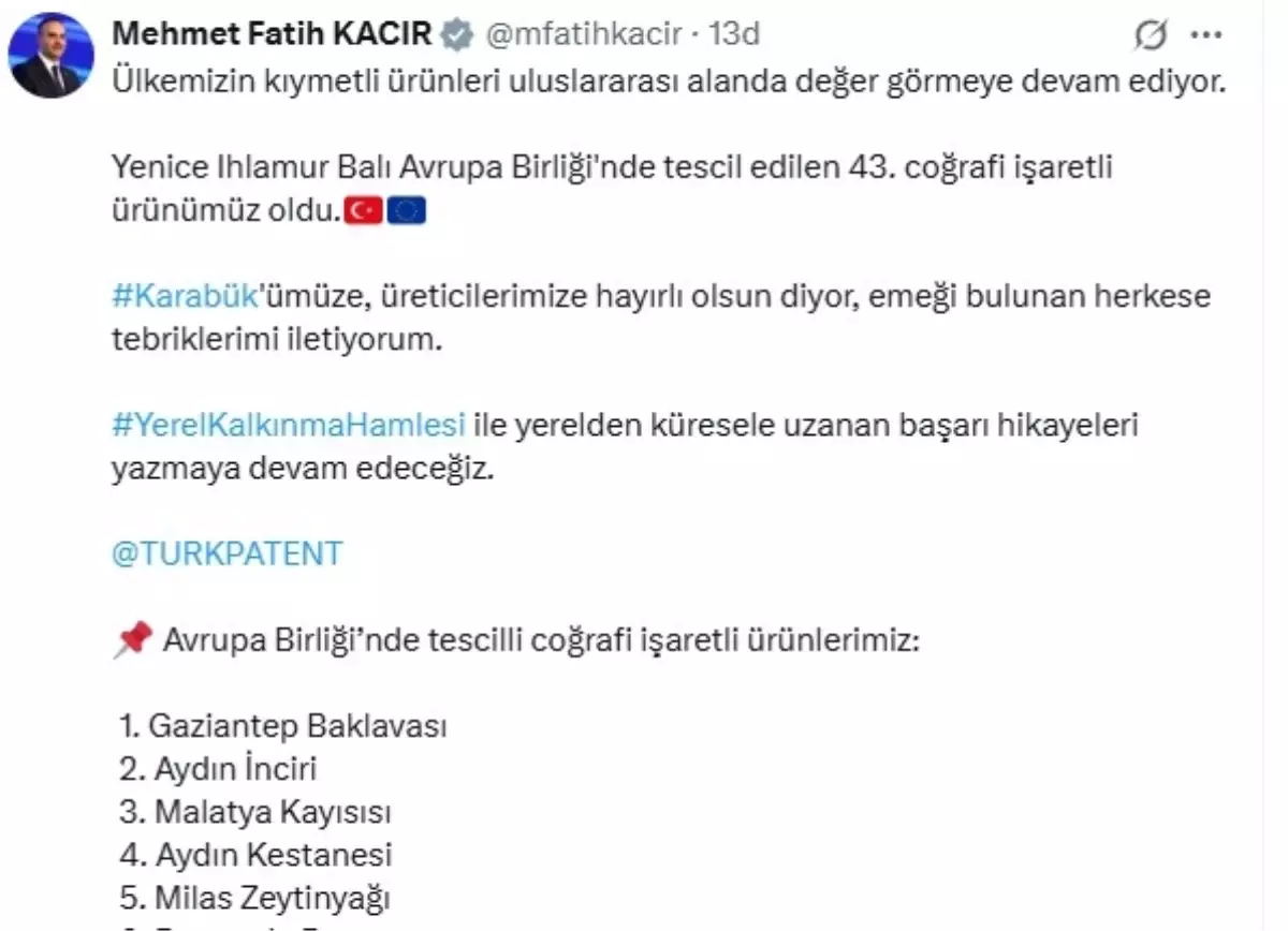 Yenice Ihlamur Balı AB Tescilli