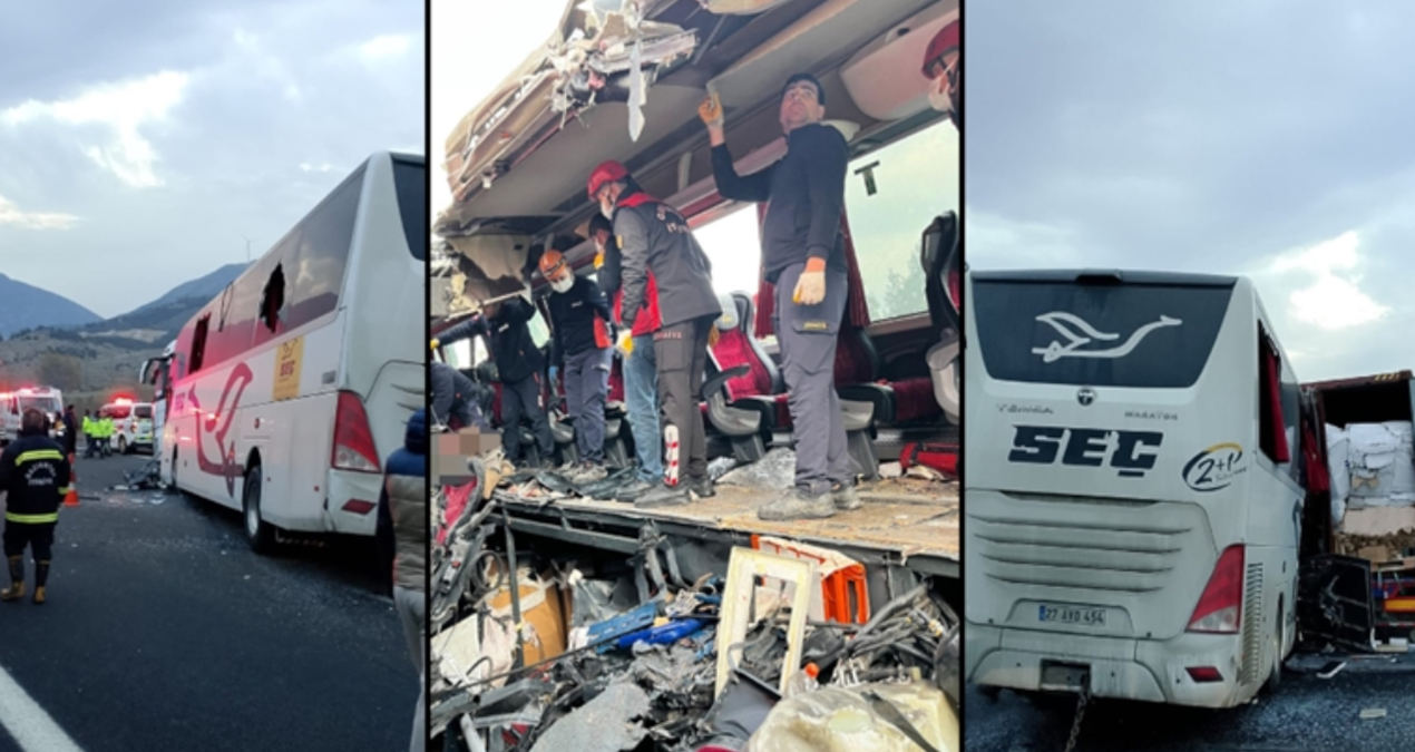 Osmaniye’de otobüsün tıra çarptığı kazada ölen 2 kişinin cenazesi Gaziantep’te defnedildi